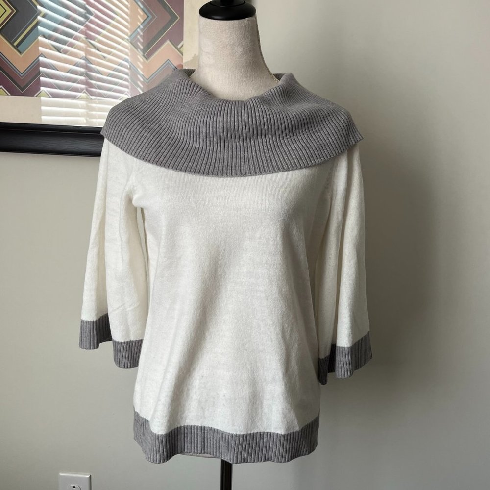 Hampshire Studio Cream/Gray Cowl Neck Sweater S